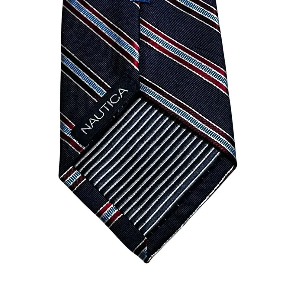 Nautica 100% Silk men’s tie Navy Red striped